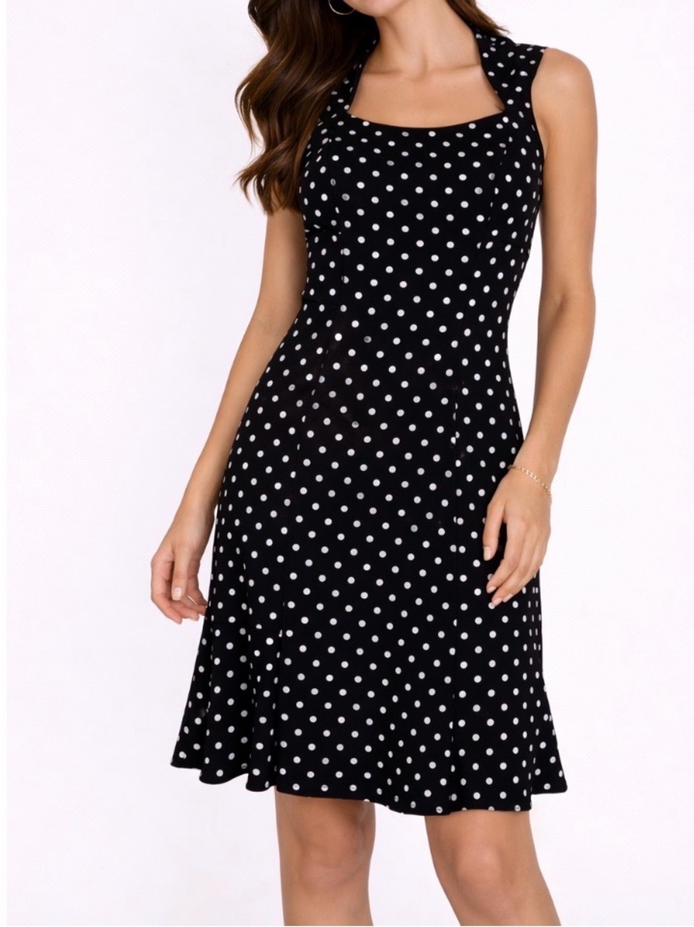 White House Black Market Polka-dot Dress stretch black/white slinky fit flare 0